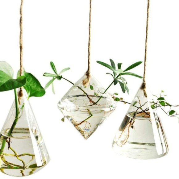 Anthropologie 3 Pcs Glass Plant Pots Planters Hang